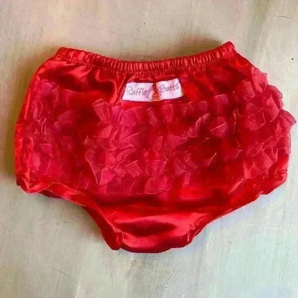 RuffleButt Red Satin Diaper Cover Ruffles Bloomer size 12-18 months - Picture 3 of 10